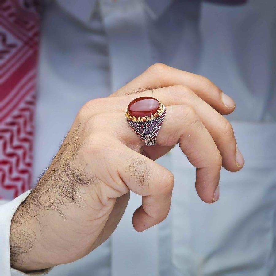خاتم فضة عقيق يماني احمر