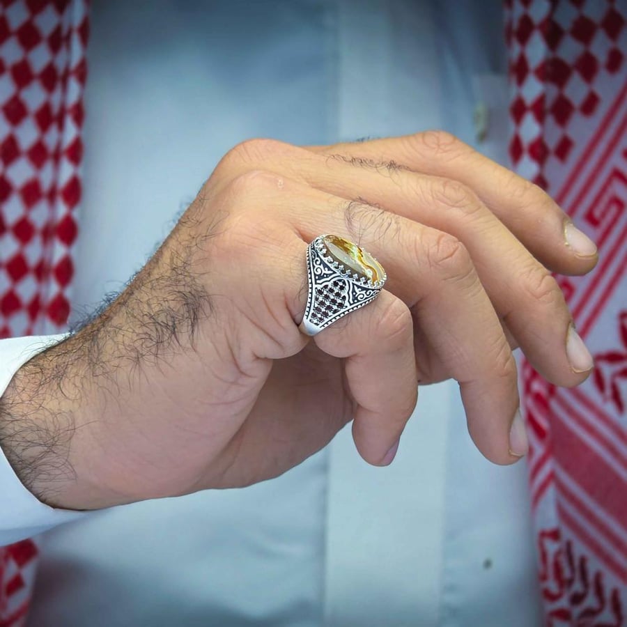 Silver ring with Yemeni agate, Tahlabi