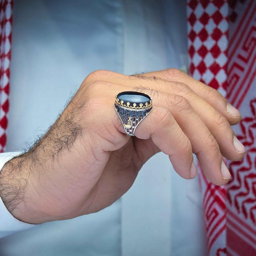 خاتم شبابي عقيق يماني اسود