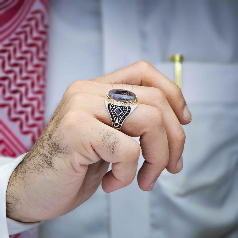 خاتم فضة عقيق يماني نادر
