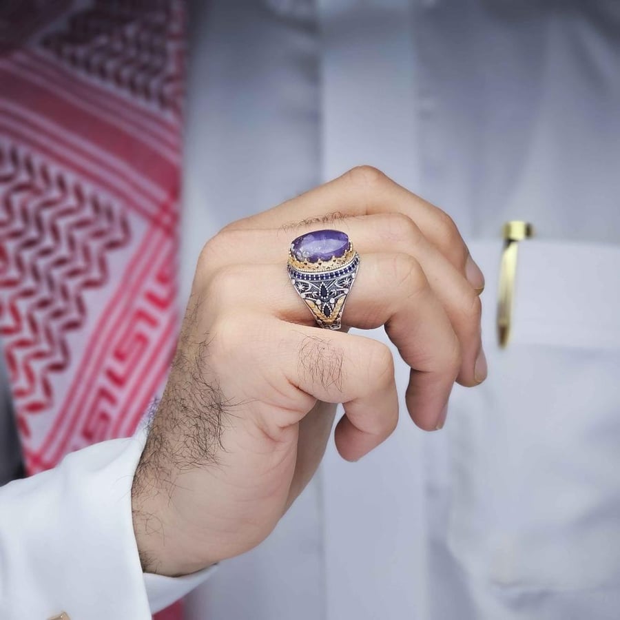 خاتم فضة عقيق يماني سماوي نادر