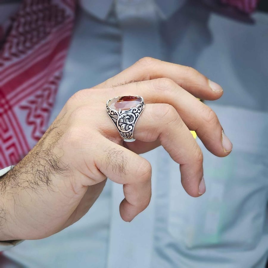 خاتم فضة عقيق يماني نادر