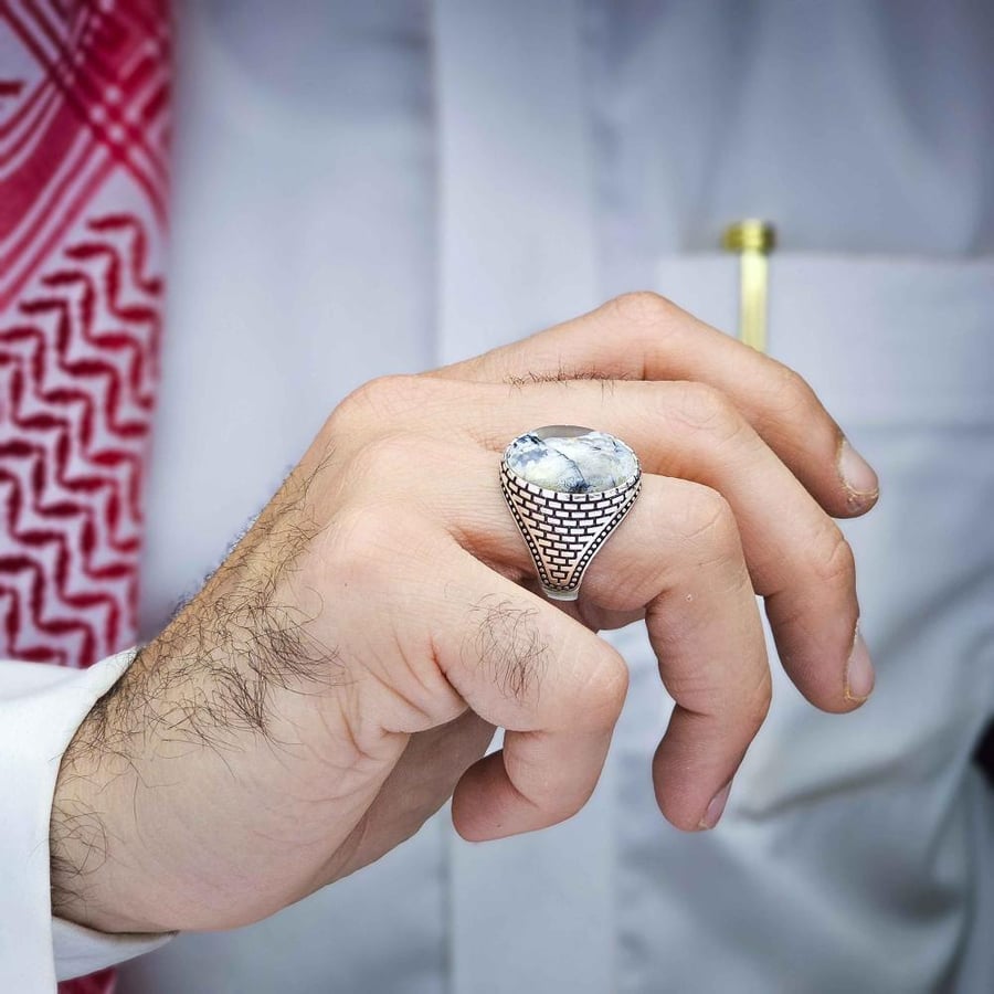 خاتم فضة عقيق يماني طحلبي