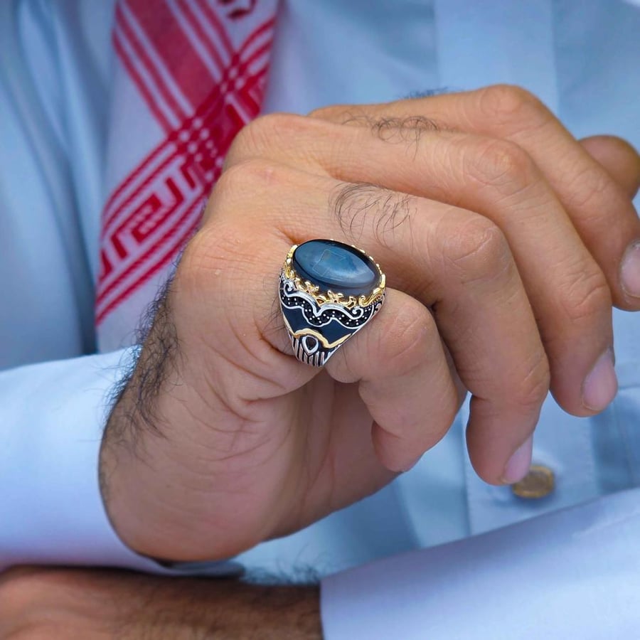 خاتم فضة عقيق يماني مزهر