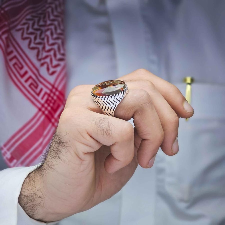 خاتم فضة عقيق يماني خرايطي نادر