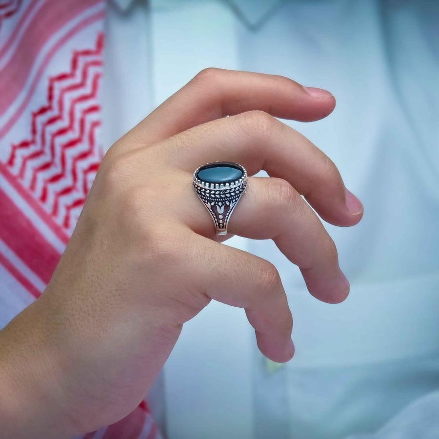 خاتم فضة عقيق يماني اسود