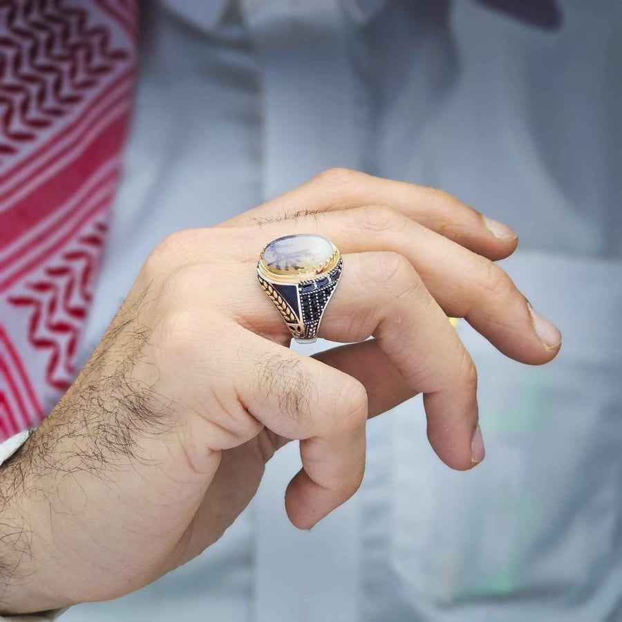 خاتم فضة عقيق يماني شجراني