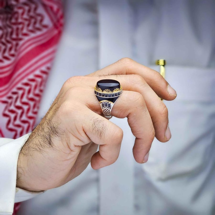 خاتم فضة عقيق يماني اسود