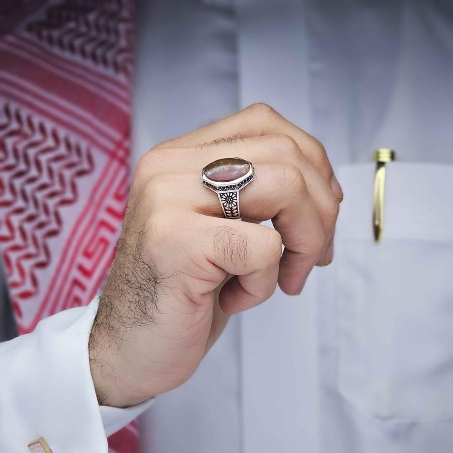 خاتم فضة عقيق يماني خرايطي