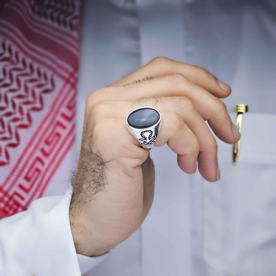 خاتم فضة عقيق يماني اسود