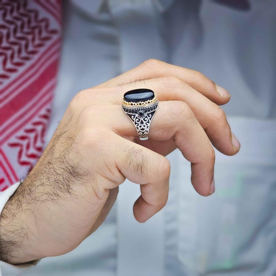 خاتم فضة عقيق يماني اسود