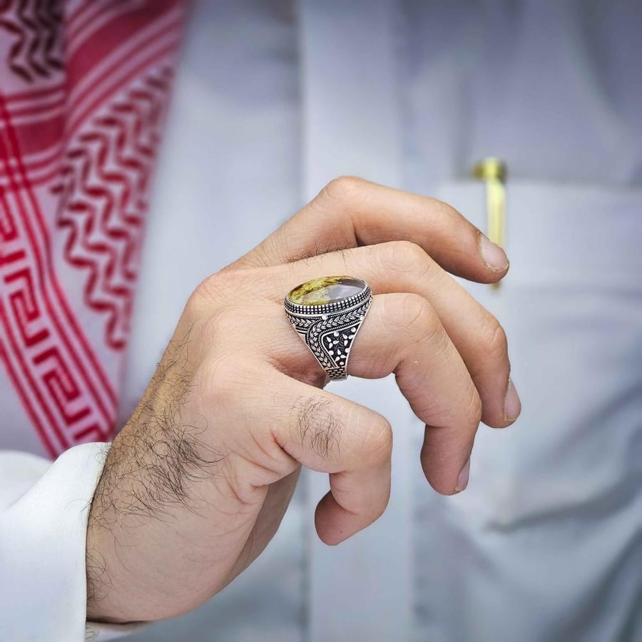 خاتم فضة عقيق يماني طحلبي