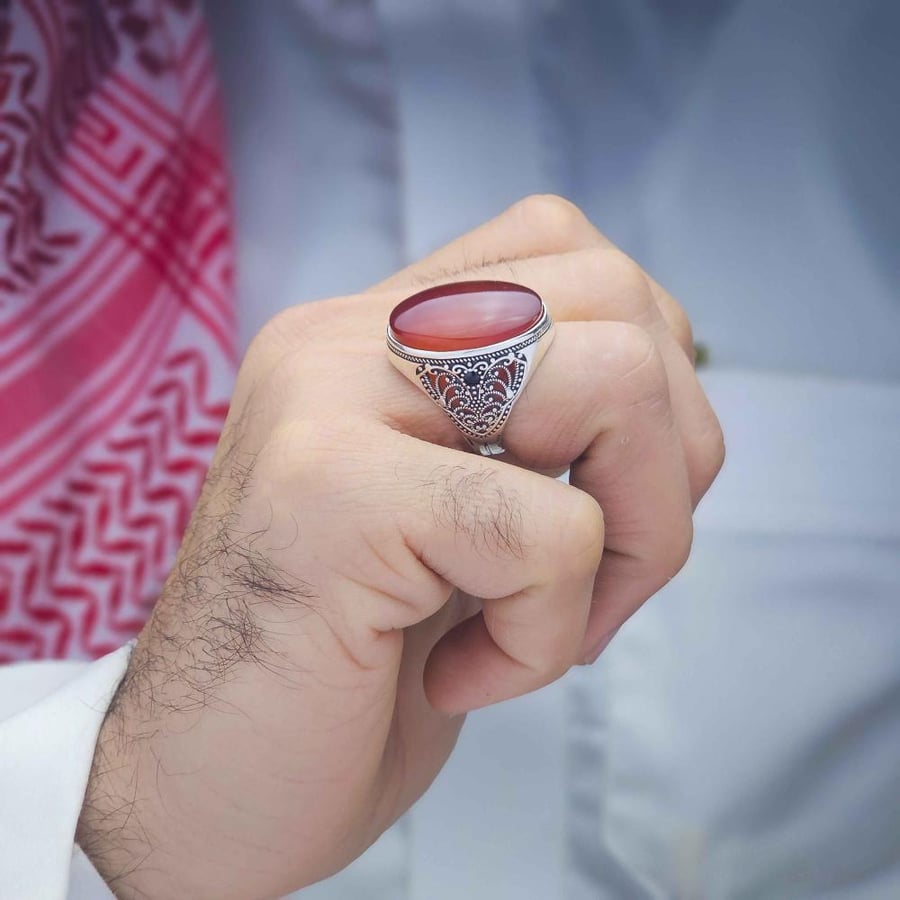 خاتم فضة عقيق يماني رماني