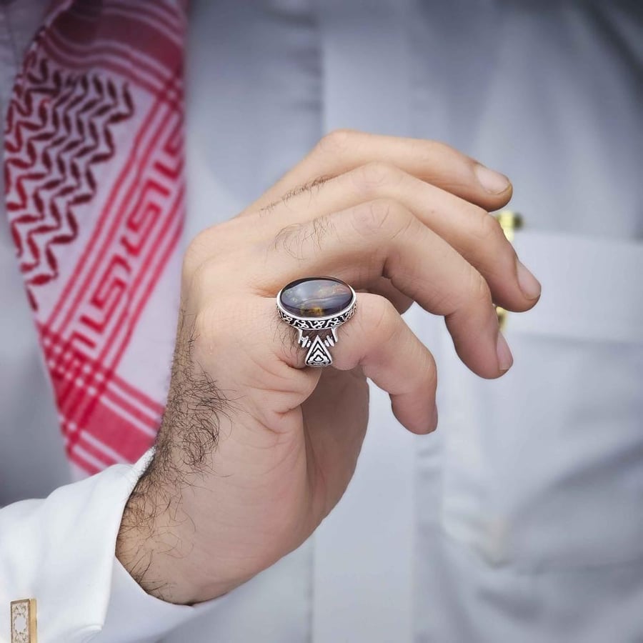خاتم فضة عقيق يماني نادر