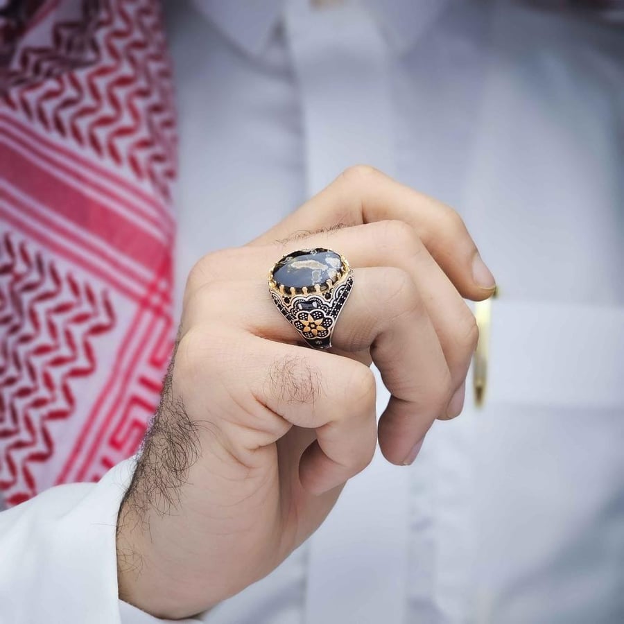 خاتم فضة عقيق يماني خرايطي نادر