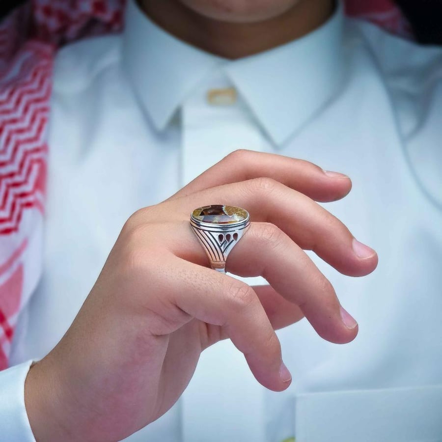 خاتم فضة عقيق يماني خرايطي