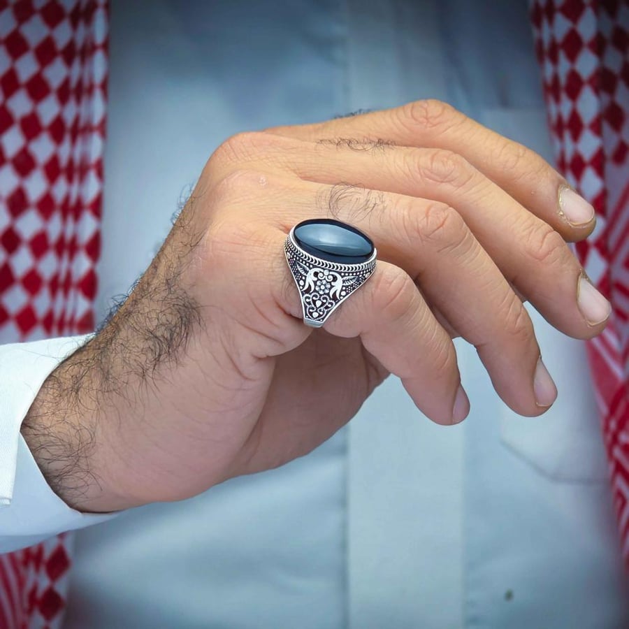 خاتم فضة عقيق يماني اسود