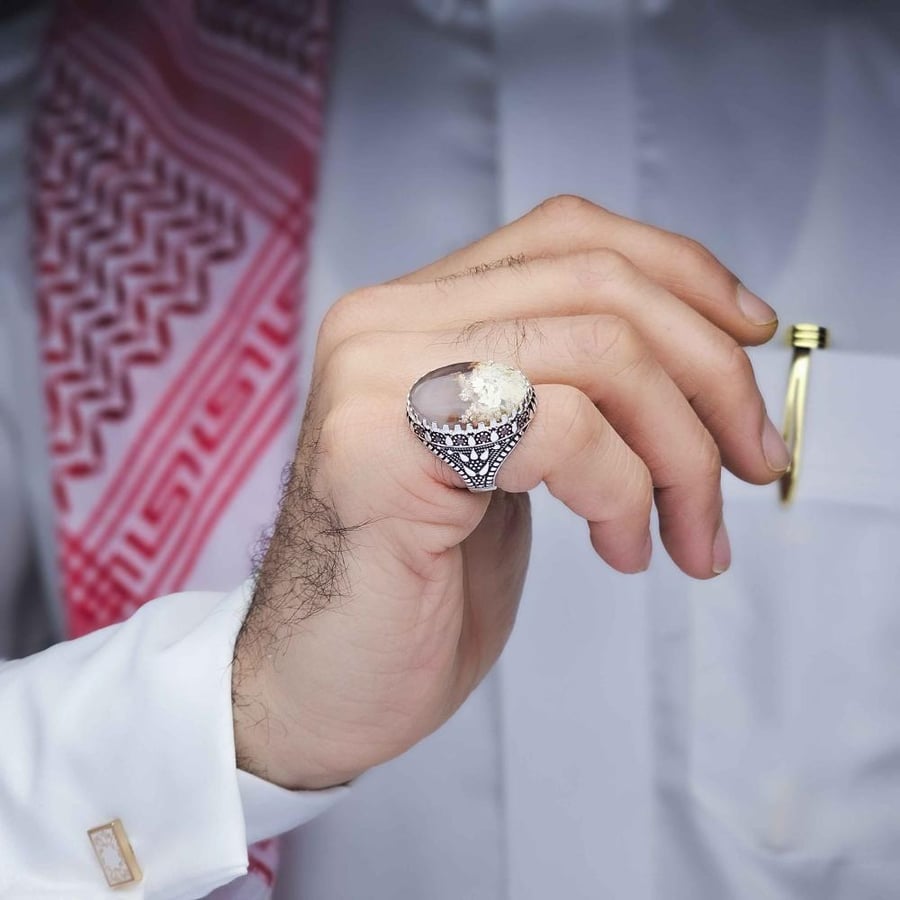 خاتم فضة عقيق يماني طحلبي