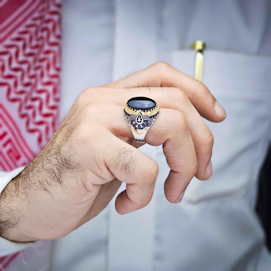 خاتم فضة عقيق يماني اسود