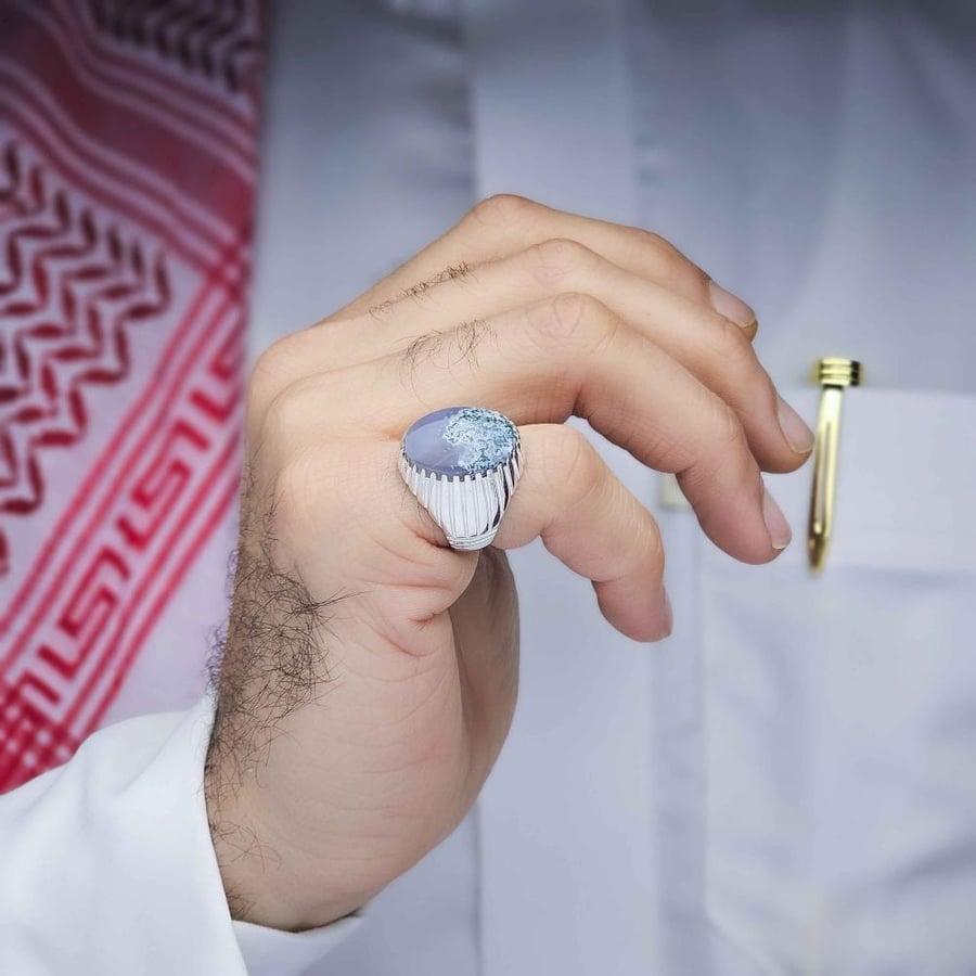 خاتم بحريني عقيق يماني طحلبي بحري