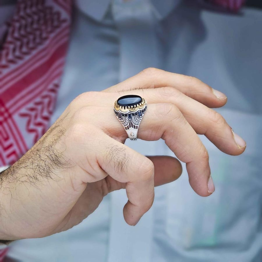 خاتم فضة عقيق يماني اسود