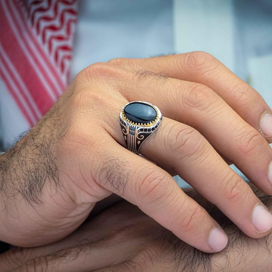 خاتم فضة عقيق يماني اسود