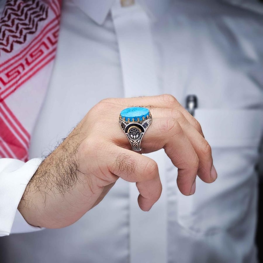 خاتم فضة مرصع حجر فيروز