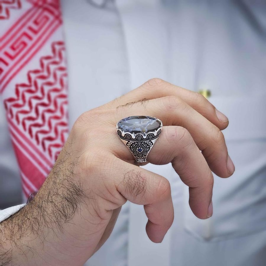 خاتم فضة عقيق يماني نادر