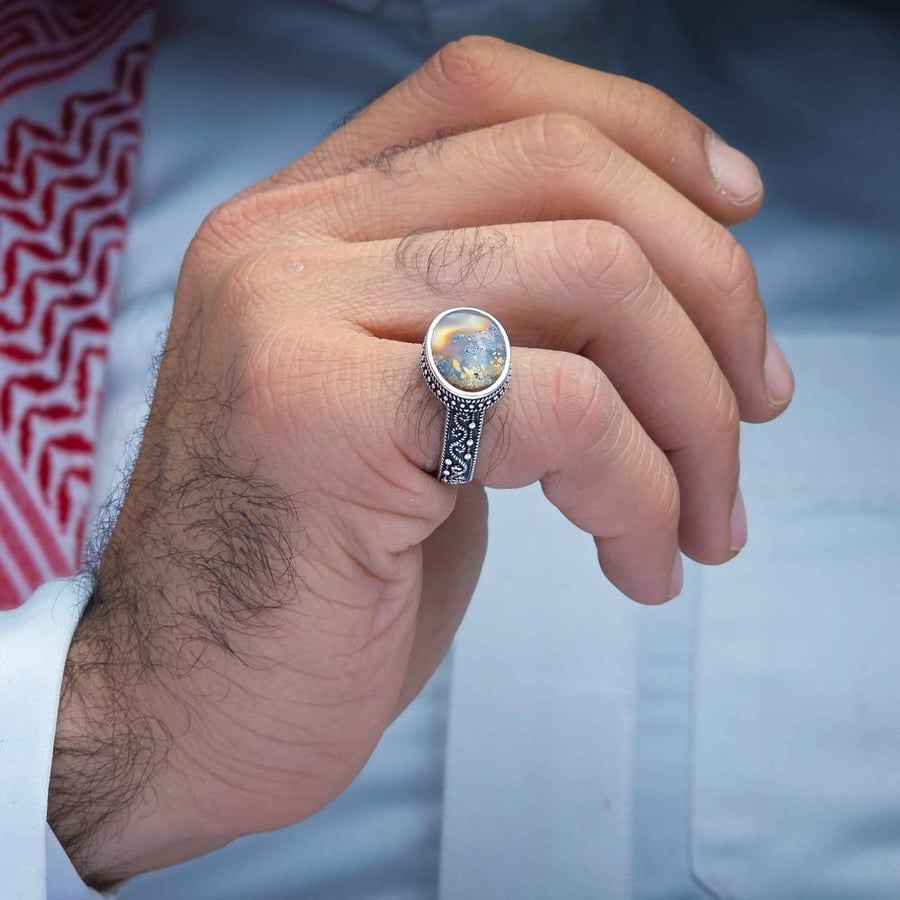 خاتم فضة عقيق يماني طحلبي