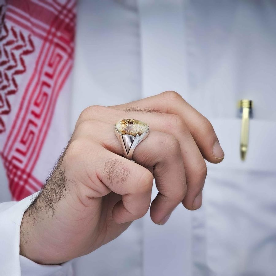 خاتم فضة عقيق يماني طحلبي