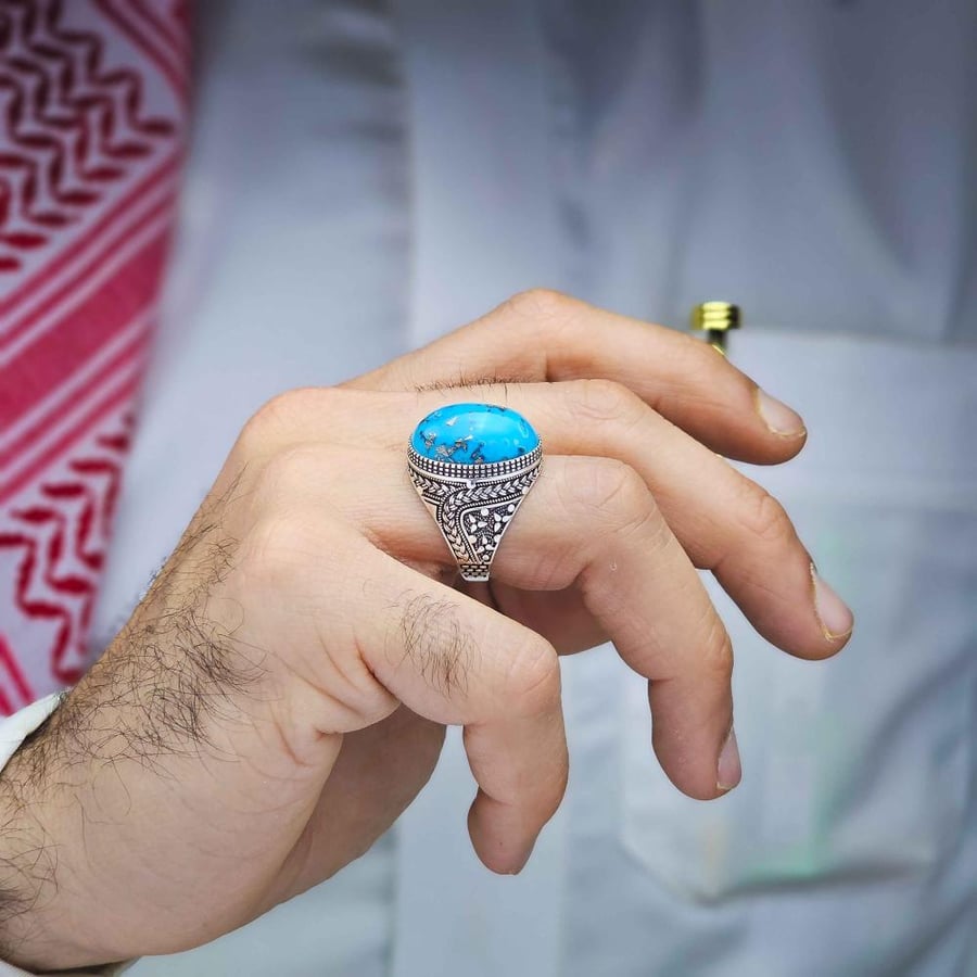 خاتم فضة حجر فيروز ايراني