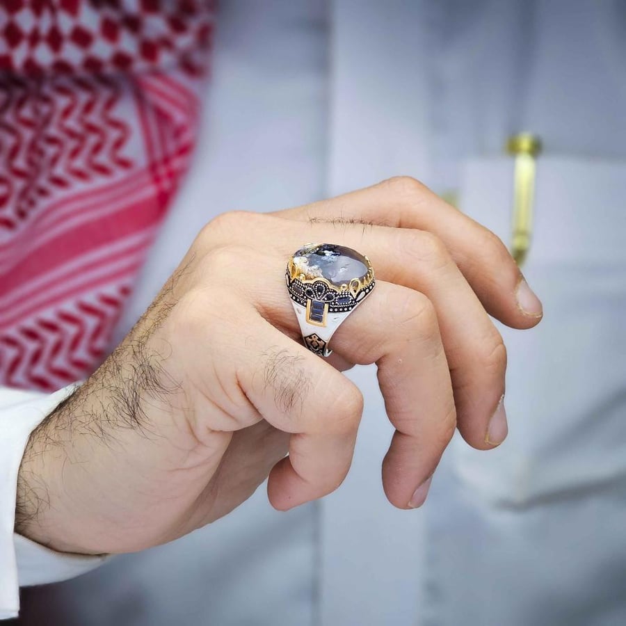 خاتم فضة عقيق يماني طحلبي