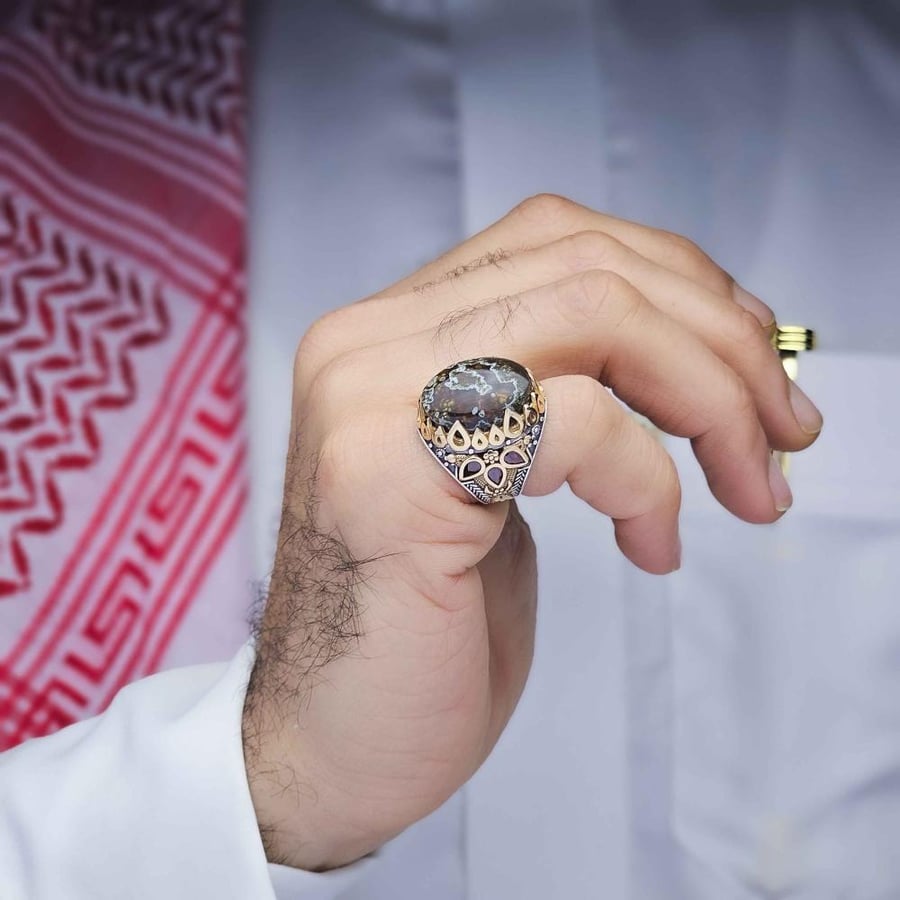 خاتم فضة عقيق يماني خرايطي كبدي