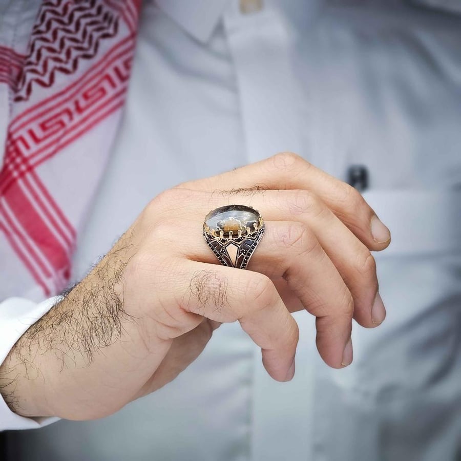 خاتم فضة عقيق يماني مسماري