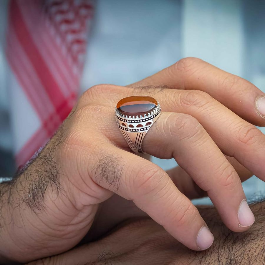خاتم فضة عقيق يماني احمر