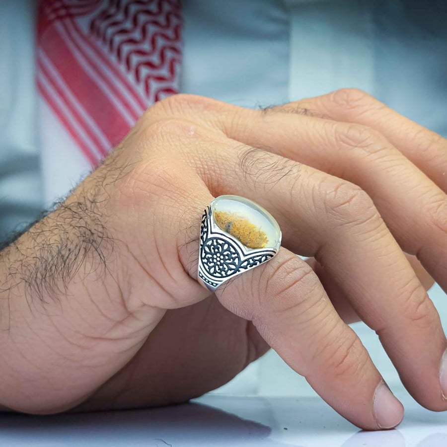 خاتم فضة عقيق يماني طحلبي