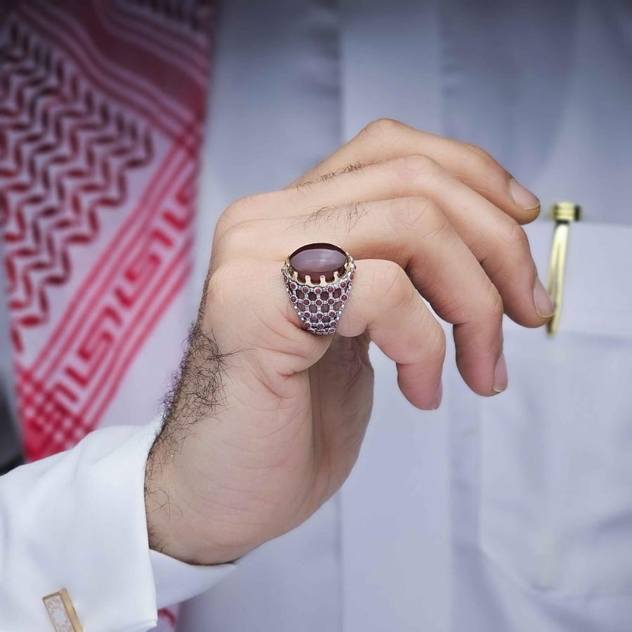 خاتم فضة عقيق يماني كبدي