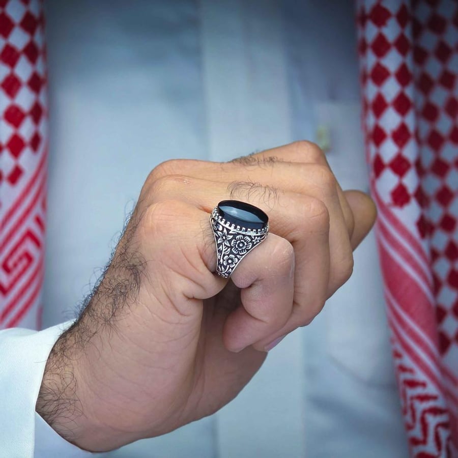 خاتم فضة عقيق يماني اسود
