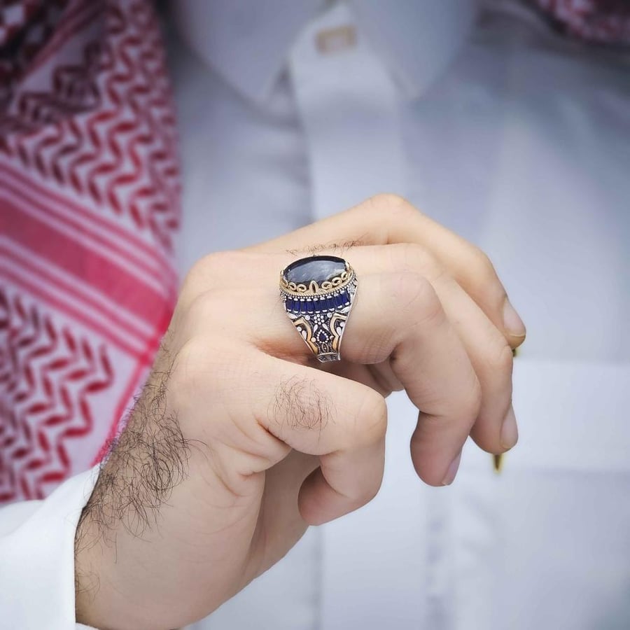 خاتم فضة عقيق يماني مسماري