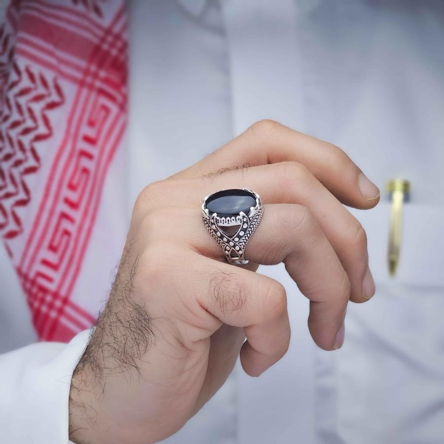 خاتم فضة عقيق يماني اسود