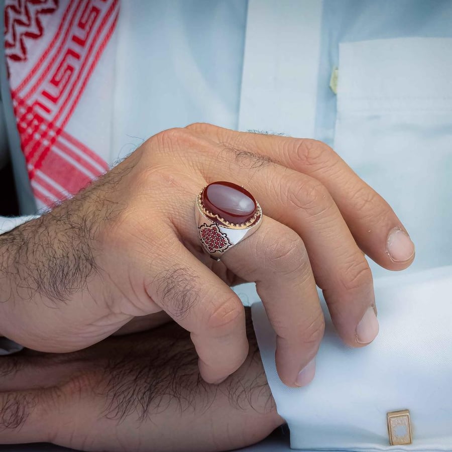 خاتم فضة عقيق يماني كبدي