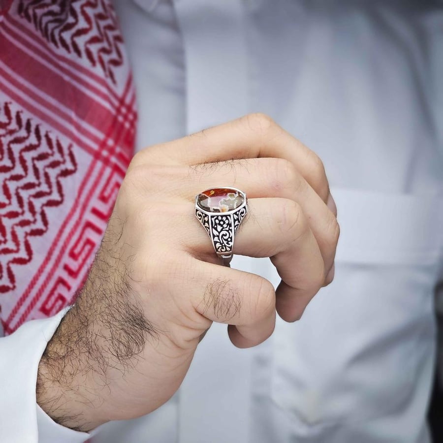 خاتم فضة عقيق يماني خرايطي