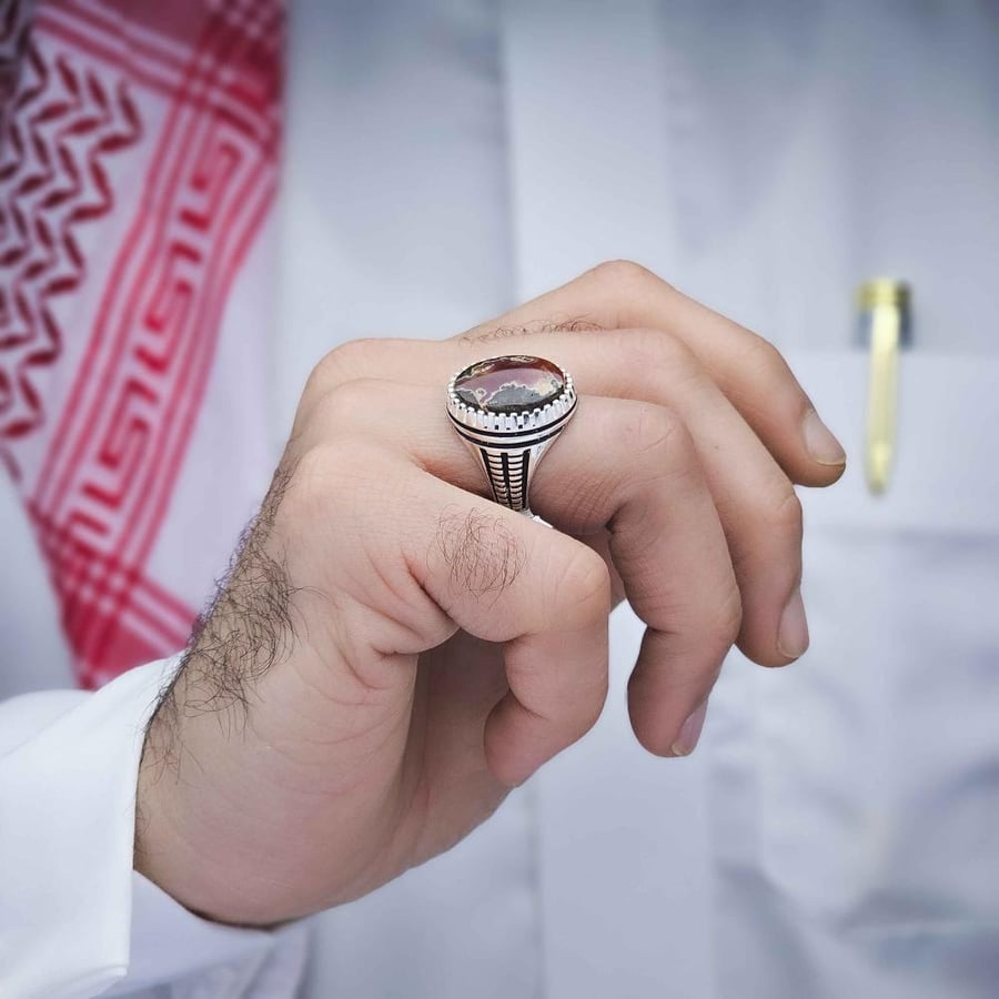 خاتم فضة عقيق يماني خرايطي