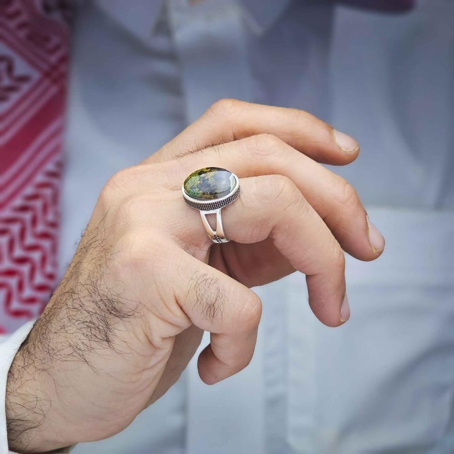 خاتم فضة عقيق يماني طحلبي