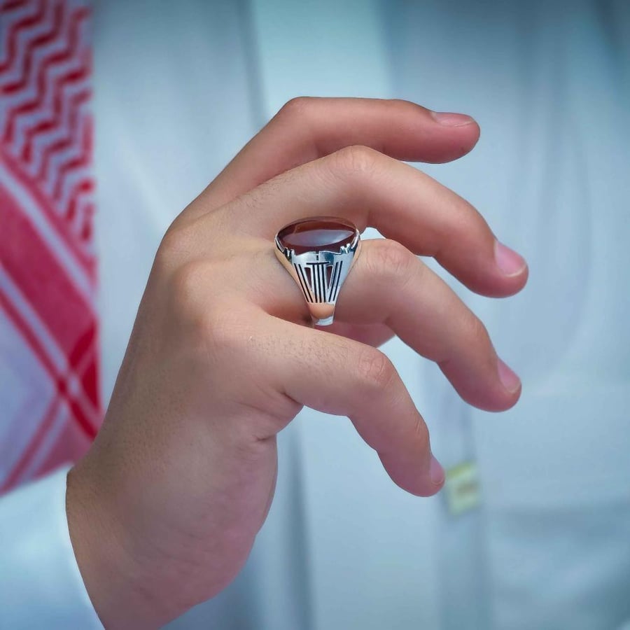 خاتم فضة عقيق يماني كبدي