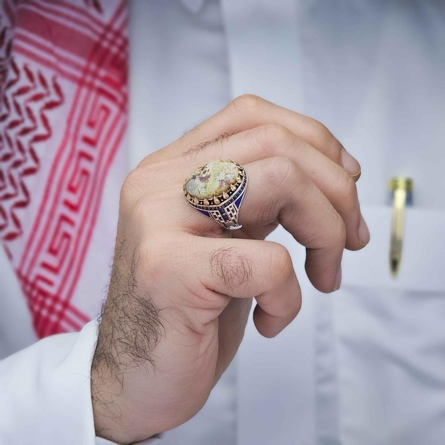 خاتم فضة عقيق يماني طحلبي