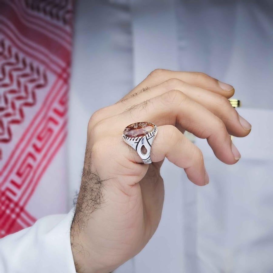 خاتم فضة عقيق يماني طحلبي