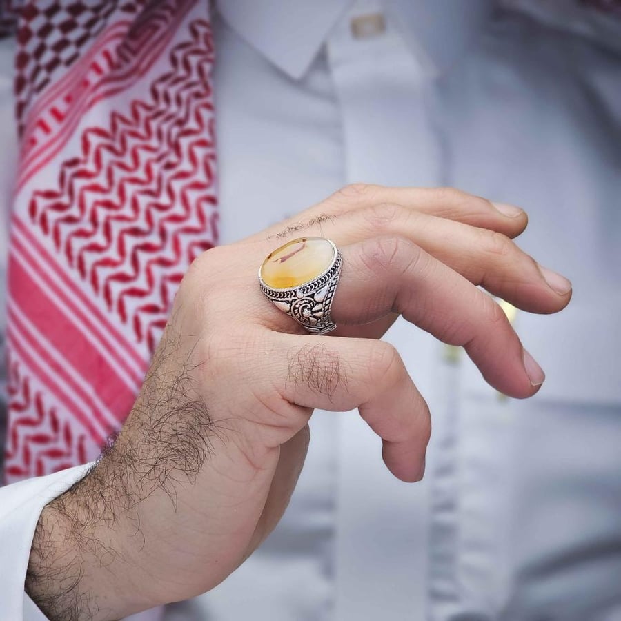 خاتم فضة عقيق يماني مزهر