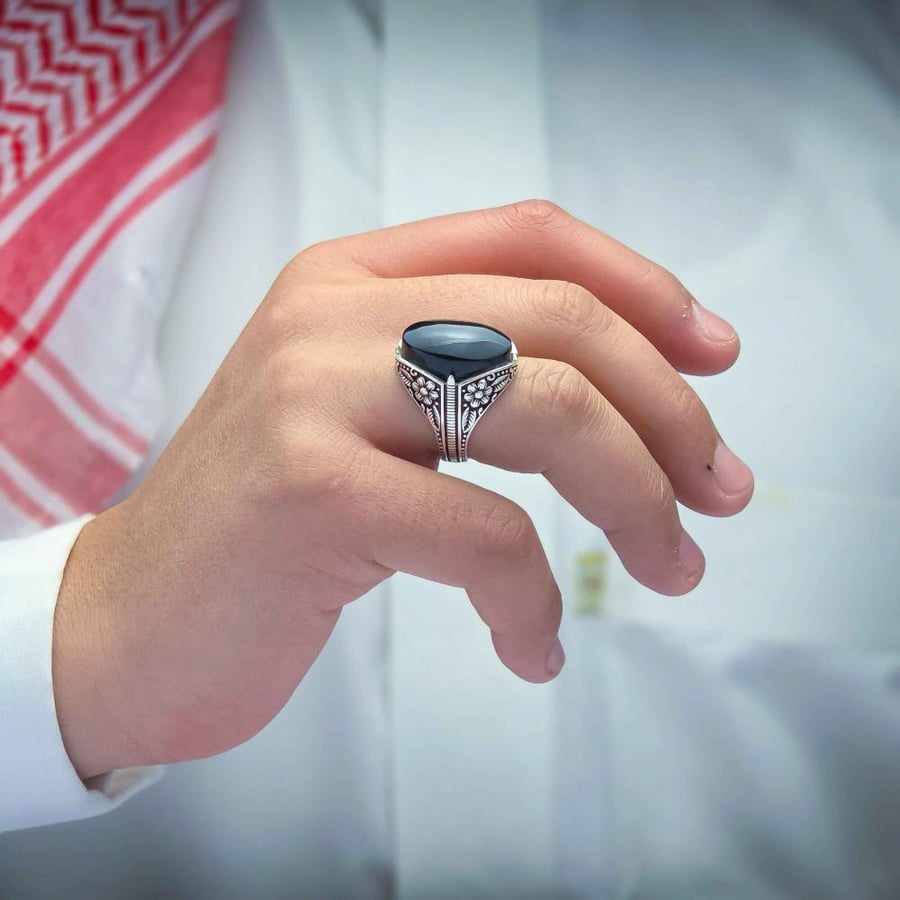 خاتم فضة برتاش عقيق يماني اسود