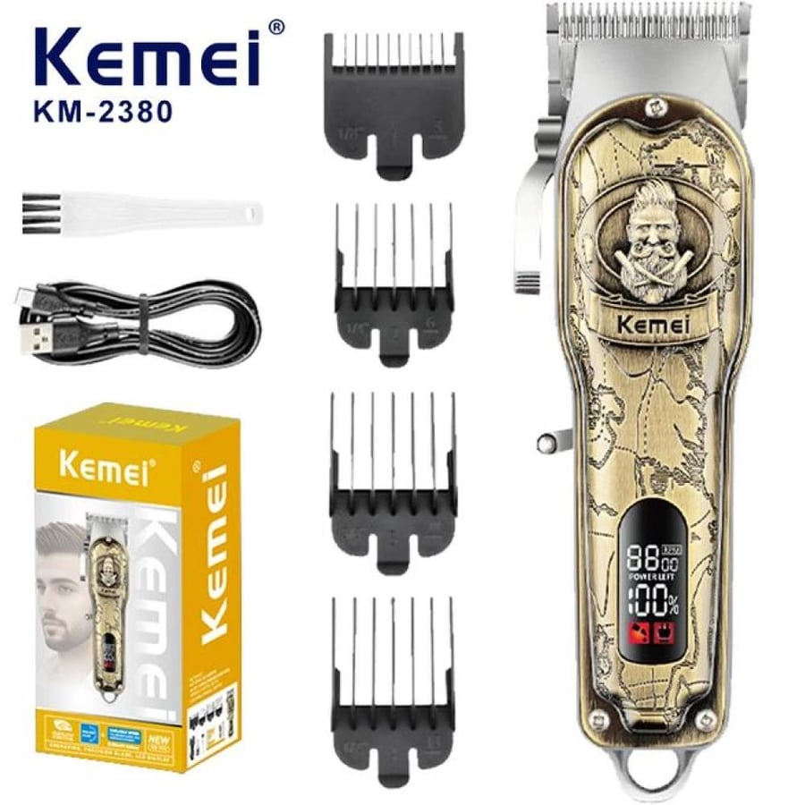 Kemei KM-2380 – ماكينة حلاقة رجالية احترافية، شحن USB وتصميم عملي متعدد الاستخدام